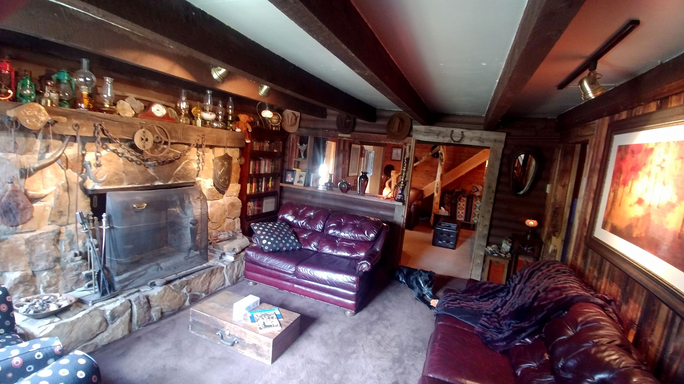 The fireplace room at the Bunk House Lodge in Breckenridge, Colorado.