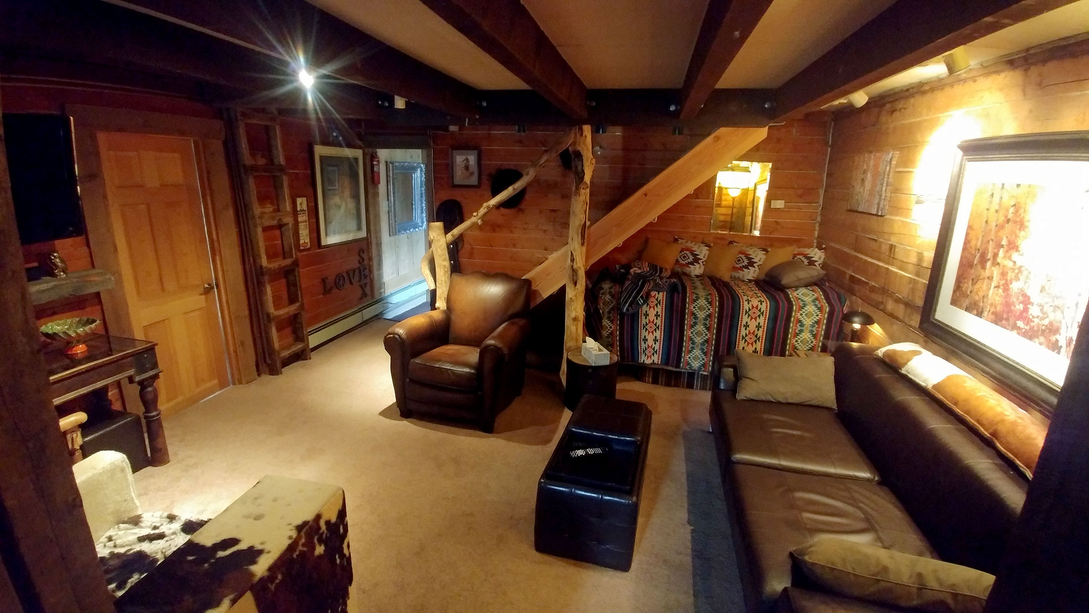 The living room at the Bunk House Lodge in Breckenridge, Colorado.